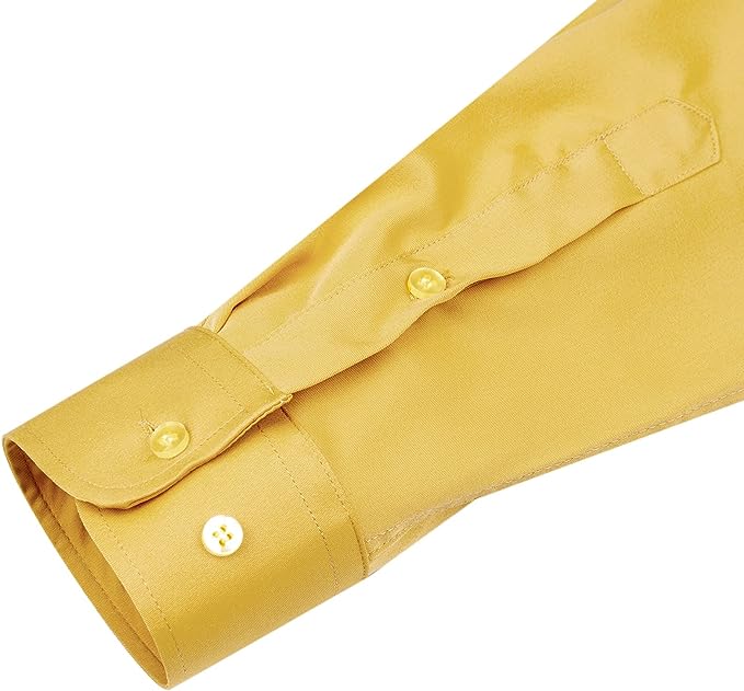 Men's Dress Shirts Wrinkle-Free Long Sleeve Stretch Solid Formal Business Button Down Shirt with Pocket - Yellow