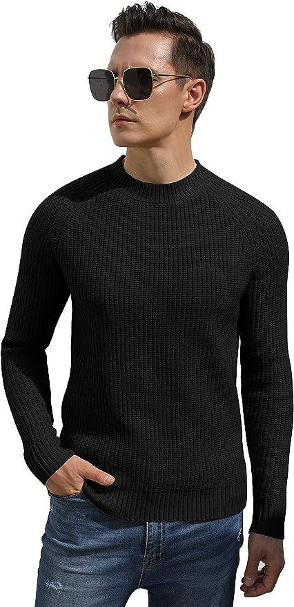 Men's Crewneck Casual Sweater Structured Knit Pullover - Black