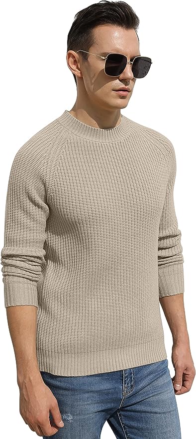 Men's Crewneck Casual Sweater Structured Knit Pullover - Khaki