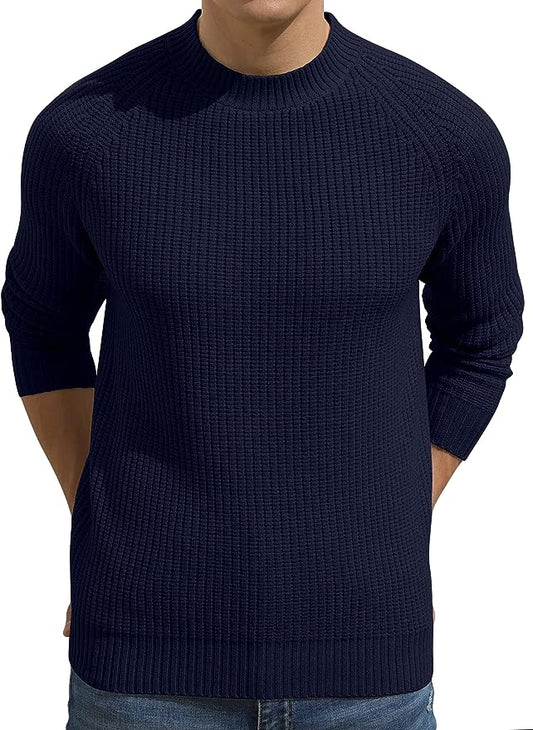 Men's Crewneck Casual Sweater Structured Knit Pullover - Navy
