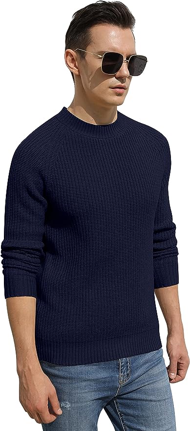 Men's Crewneck Casual Sweater Structured Knit Pullover - Navy