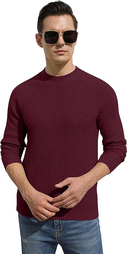 Men's Crewneck Casual Sweater Structured Knit Pullover - Red Wine