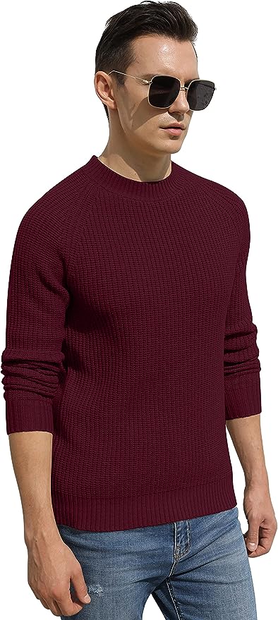 Men's Crewneck Casual Sweater Structured Knit Pullover - Red Wine
