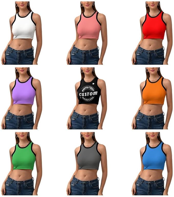 Women's Custom Crop Tops, Personalized Crop Bra, Promotional Tank Tops - All Colors