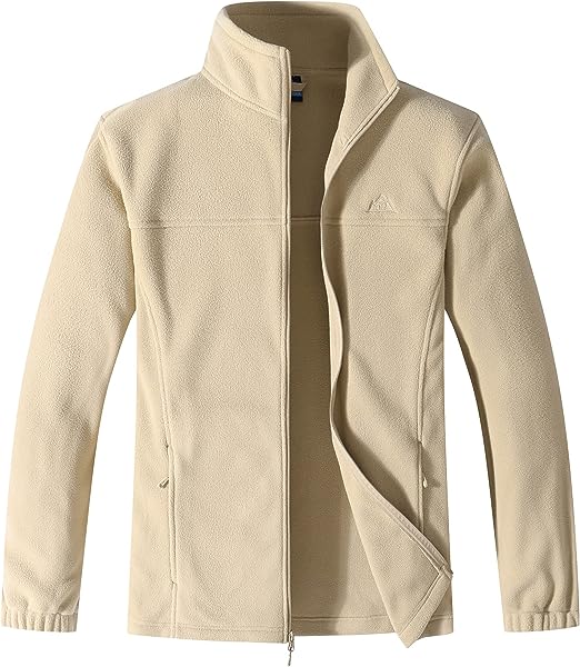 Wholesale Men's Full Zip Thermal Jackets With Pockets Soft Polar Fleece Coat - Beige