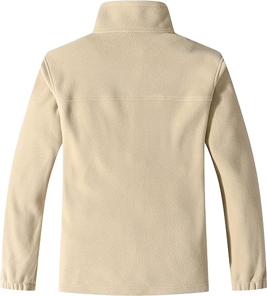 Wholesale Men's Full Zip Thermal Jackets With Pockets Soft Polar Fleece Coat - Beige