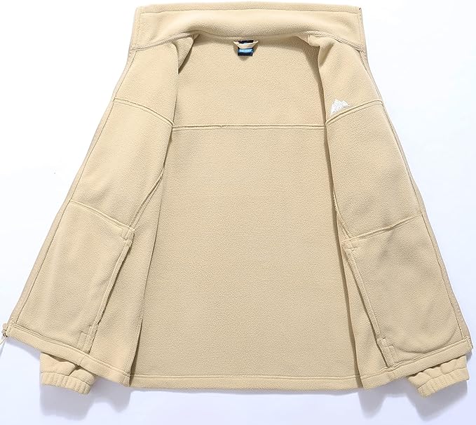 Wholesale Men's Full Zip Thermal Jackets With Pockets Soft Polar Fleece Coat - Beige