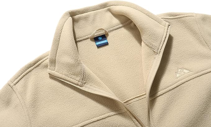 Wholesale Men's Full Zip Thermal Jackets With Pockets Soft Polar Fleece Coat - Beige
