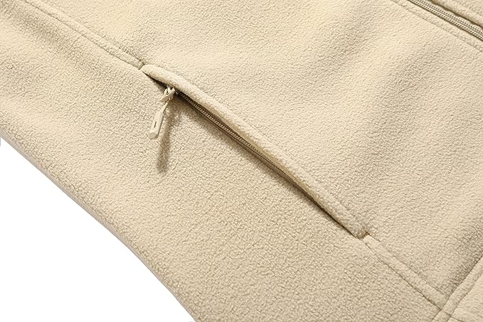 Wholesale Men's Full Zip Thermal Jackets With Pockets Soft Polar Fleece Coat - Beige