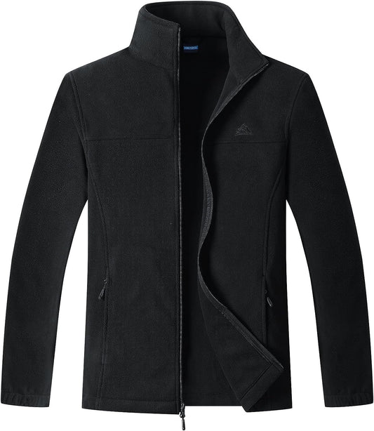 Wholesale Men's Full Zip Thermal Jackets With Pockets Soft Polar Fleece Coat - Black