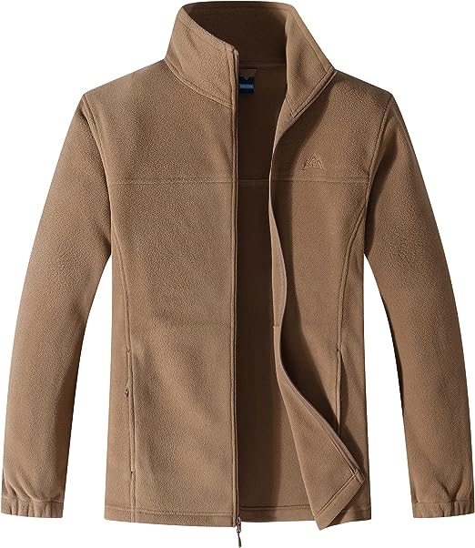 Wholesale Men's Full Zip Thermal Jackets With Pockets Soft Polar Fleece Coat - Brown