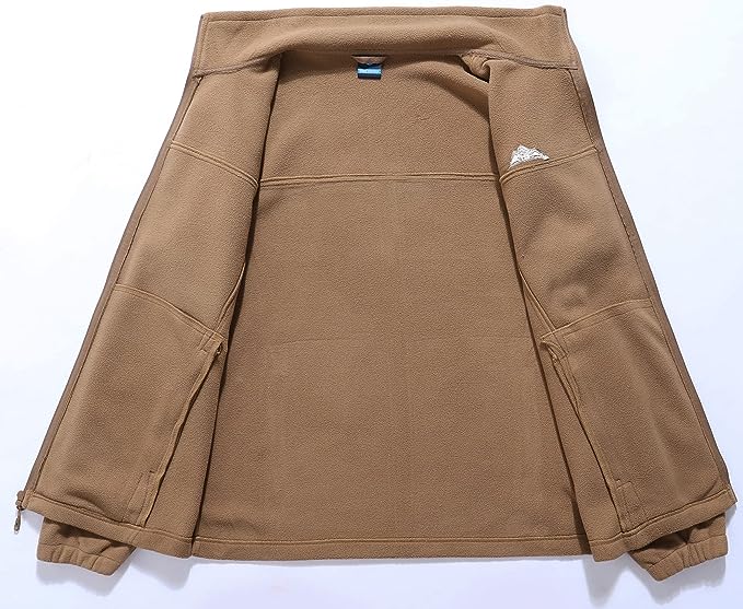 Wholesale Men's Full Zip Thermal Jackets With Pockets Soft Polar Fleece Coat - Brown