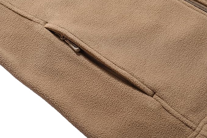 Wholesale Men's Full Zip Thermal Jackets With Pockets Soft Polar Fleece Coat - Brown