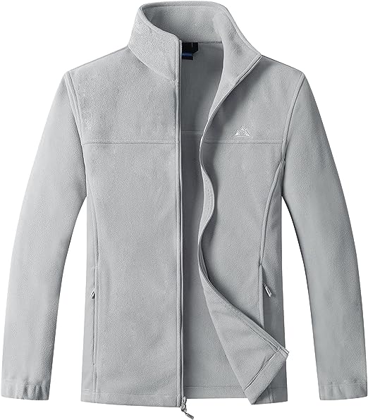 Wholesale Men's Full Zip Thermal Jackets With Pockets Soft Polar Fleece Coat - Light Grey