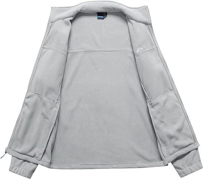 Wholesale Men's Full Zip Thermal Jackets With Pockets Soft Polar Fleece Coat - Light Grey