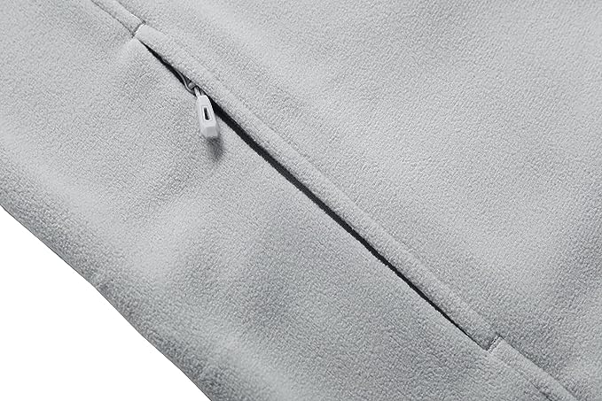 Wholesale Men's Full Zip Thermal Jackets With Pockets Soft Polar Fleece Coat - Light Grey