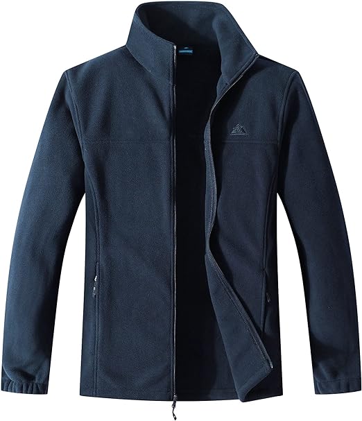Wholesale Men's Full Zip Thermal Jackets With Pockets Soft Polar Fleece Coat - Navy