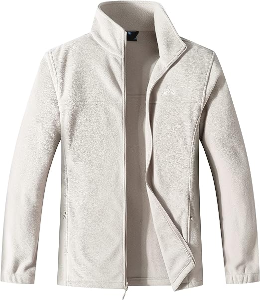 Wholesale Men's Full Zip Thermal Jackets With Pockets Soft Polar Fleece Coat - White