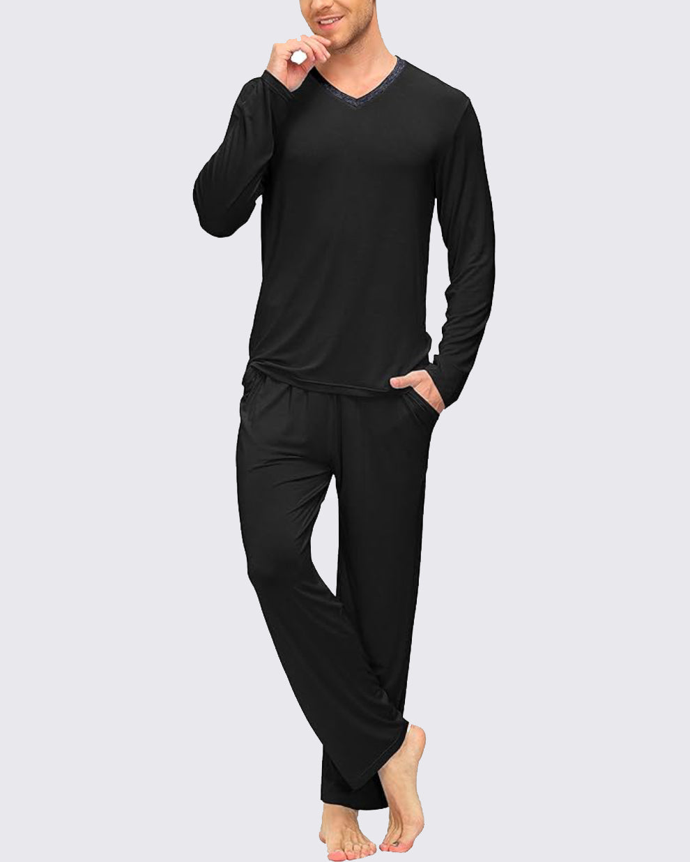 Wholesale Men's Pajama Sets Long Sleeve V Neck 2 Piece Men's Loungewear Sleepwear Sets