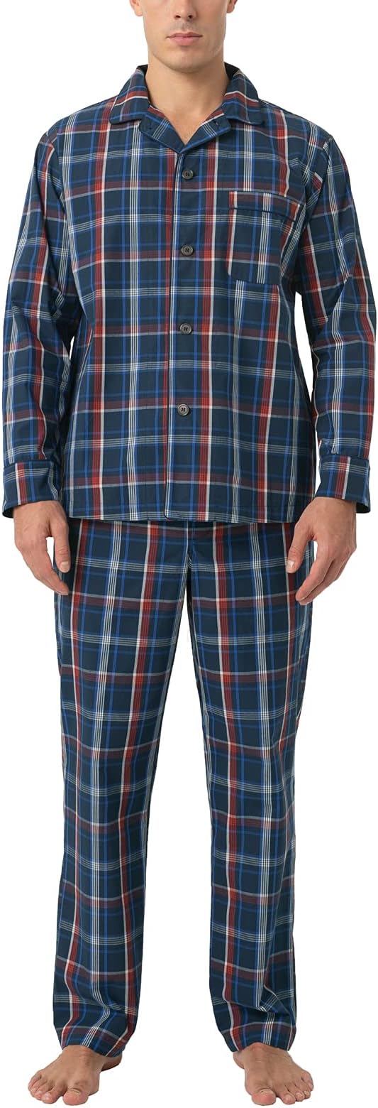 Wholesale Men's Pajama Sets Pocket Woven Cotton Knit Plaid Button Men's Loungewear Sleepwear Sets