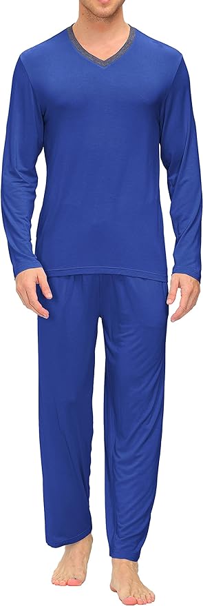 Wholesale Men's Pajama Sets Long Sleeve V Neck 2 Piece Men's Loungewear Sleepwear Sets