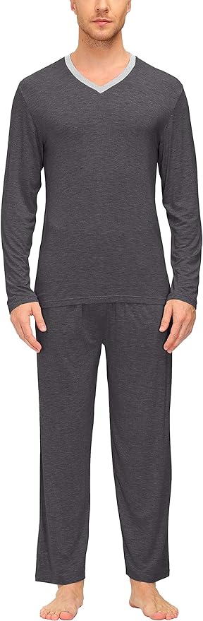 Wholesale Men's Pajama Sets Long Sleeve V Neck 2 Piece Men's Loungewear Sleepwear Sets