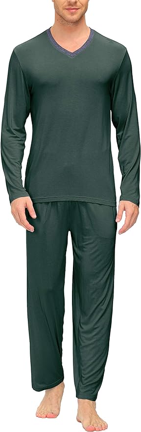 Wholesale Men's Pajama Sets Long Sleeve V Neck 2 Piece Men's Loungewear Sleepwear Sets