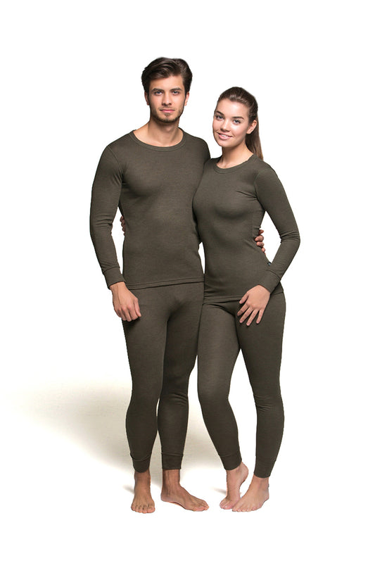 Wholesale Thermal Underwear Unisex Sets for Men & Women Thick Fleece Style - Army Green