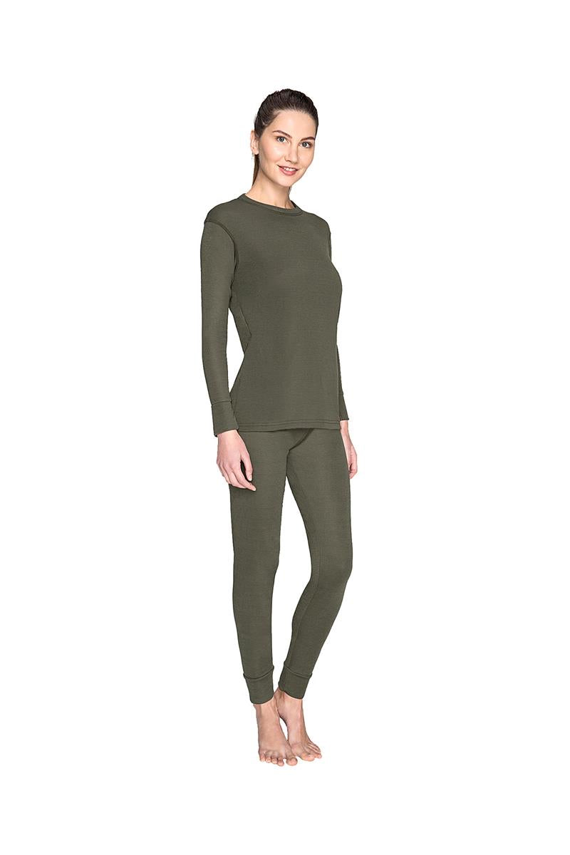 Wholesale Thermal Underwear Unisex Sets for Men & Women Thick Fleece Style - Army Green