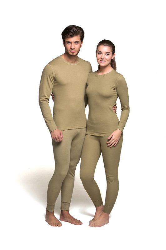 Wholesale Thermal Underwear Unisex Sets for Men & Women Thick Fleece Style - Khaki