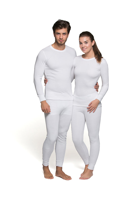 Wholesale Thermal Underwear Unisex Sets for Men & Women Thick Fleece Style - White