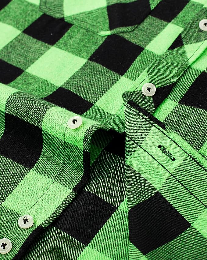 Men's Button Down Regular Fit Long Sleeve Plaid Flannel Casual Shirts Black/Green