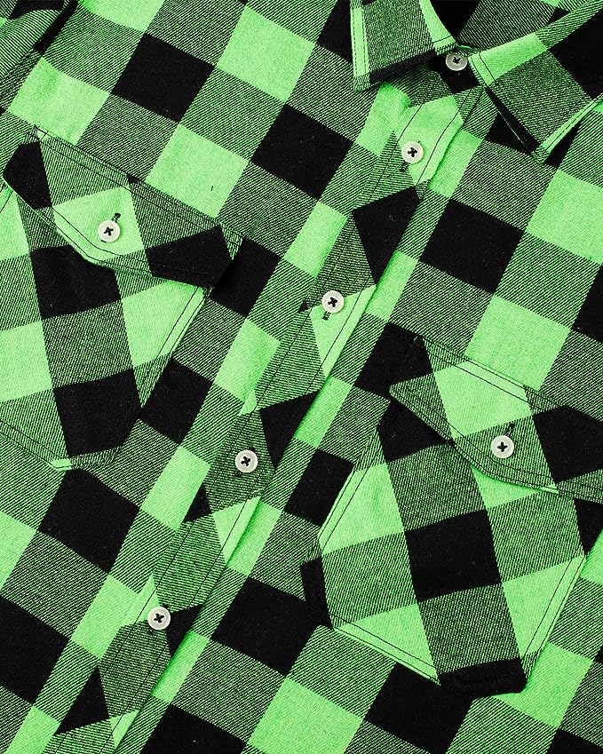 Men's Button Down Regular Fit Long Sleeve Plaid Flannel Casual Shirts Black/Green