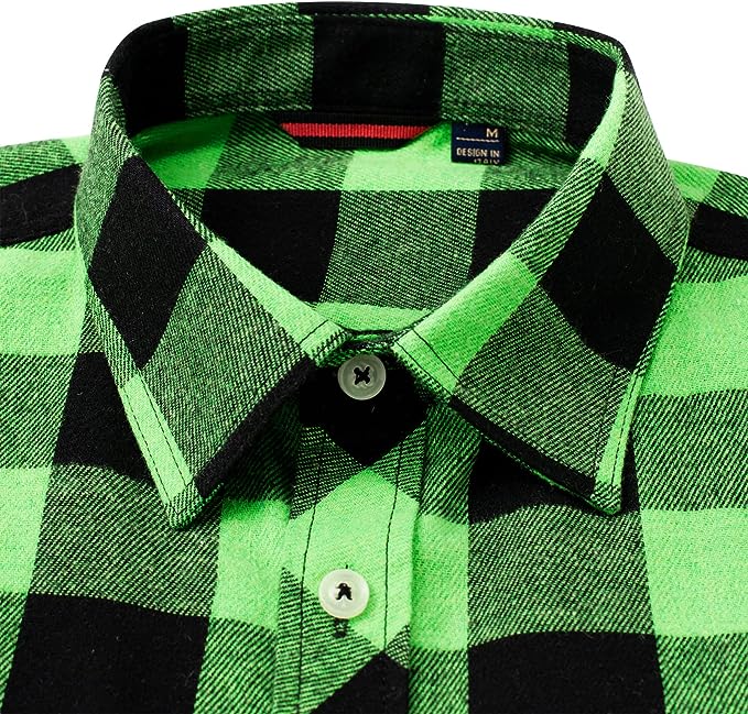 Men's Button Down Regular Fit Long Sleeve Plaid Flannel Casual Shirts Black/Green