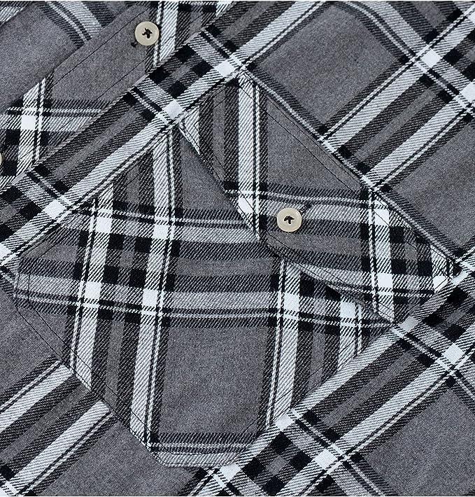 Men's Button Down Regular Fit Long Sleeve Plaid Flannel Casual Shirts Black/Grey/White