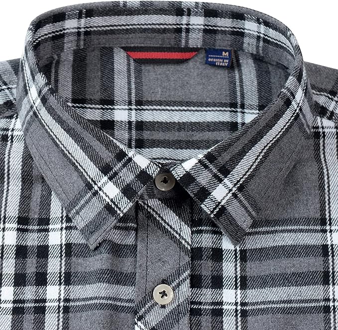 Men's Button Down Regular Fit Long Sleeve Plaid Flannel Casual Shirts Black/Grey/White