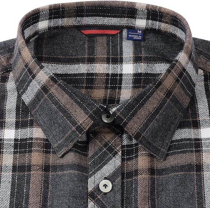 Men's Button Down Regular Fit Long Sleeve Plaid Flannel Casual Shirts Black/Orange/White
