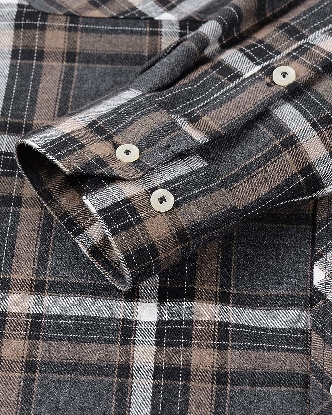 Men's Button Down Regular Fit Long Sleeve Plaid Flannel Casual Shirts Black/Orange/White