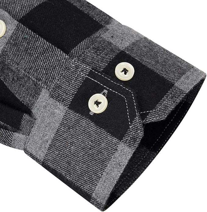 Men's Button Down Regular Fit Long Sleeve Plaid Flannel Casual Shirts Black/Grey