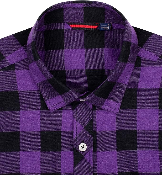 Men's Button Down Regular Fit Long Sleeve Plaid Flannel Casual Shirts Black/Purple