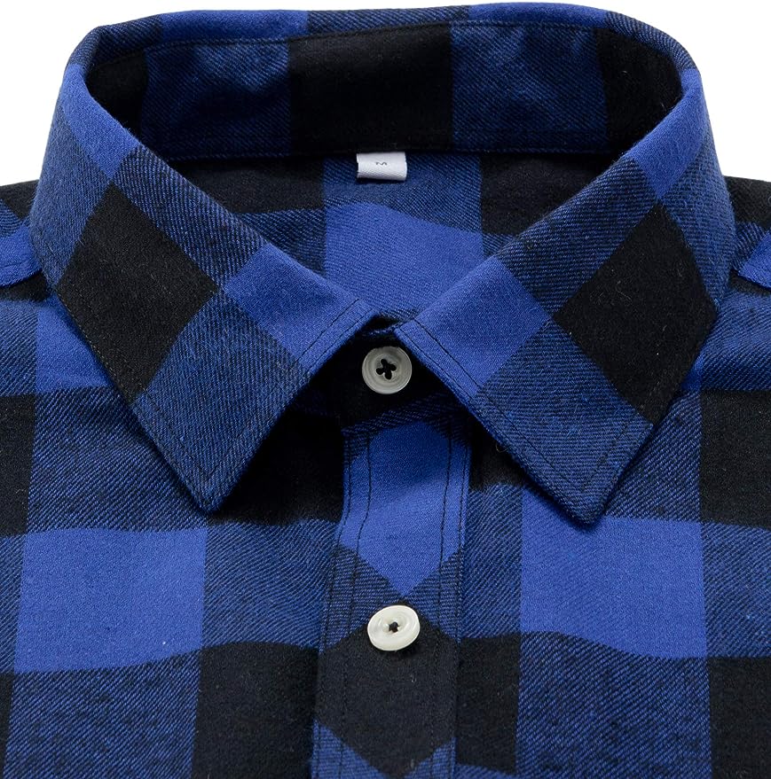 Men's Button Down Regular Fit Long Sleeve Plaid Flannel Casual Shirts Black/Blue