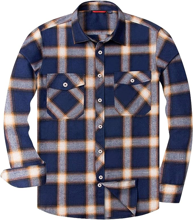 Men's Button Down Regular Fit Long Sleeve Plaid Flannel Casual Shirts Blue/Grey