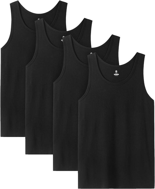 Wholesale Men's 100% Cotton Tank Top Ultra Soft Sleeveless Undershirts - Black