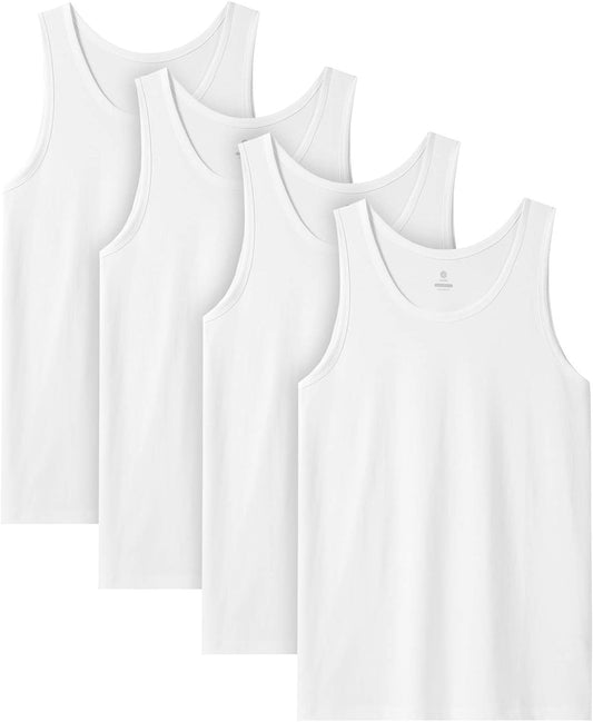 Wholesale Men's 100% Cotton Tank Top Ultra Soft Sleeveless Undershirts - White