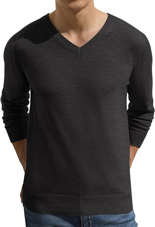Men's V-Neck Casual Sweater Structured Knit Pullover - Grey