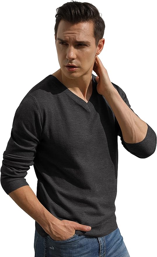 Men's V-Neck Casual Sweater Structured Knit Pullover - Grey