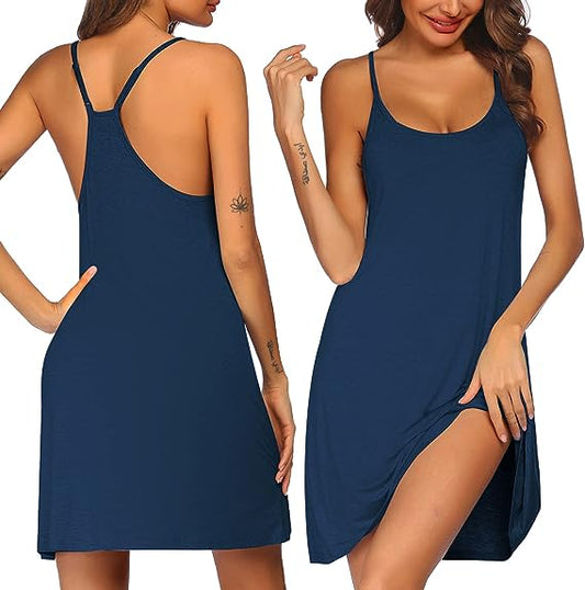 Wholesale Women's Racerback Sleeveless Nightgown Women's Sleepwear - Blue