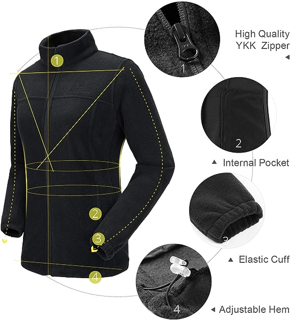Wholesale Women's Full Zip Thermal Jackets With Pockets Soft Polar Fleece Coat - Black