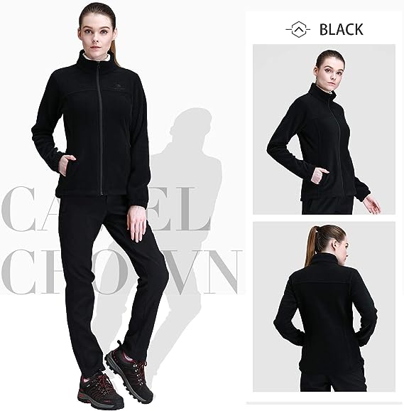 Wholesale Women's Full Zip Thermal Jackets With Pockets Soft Polar Fleece Coat - Black