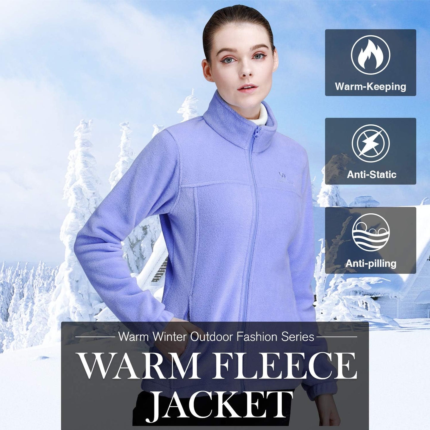 Wholesale Women's Full Zip Thermal Jackets With Pockets Soft Polar Fleece Coat - Blue